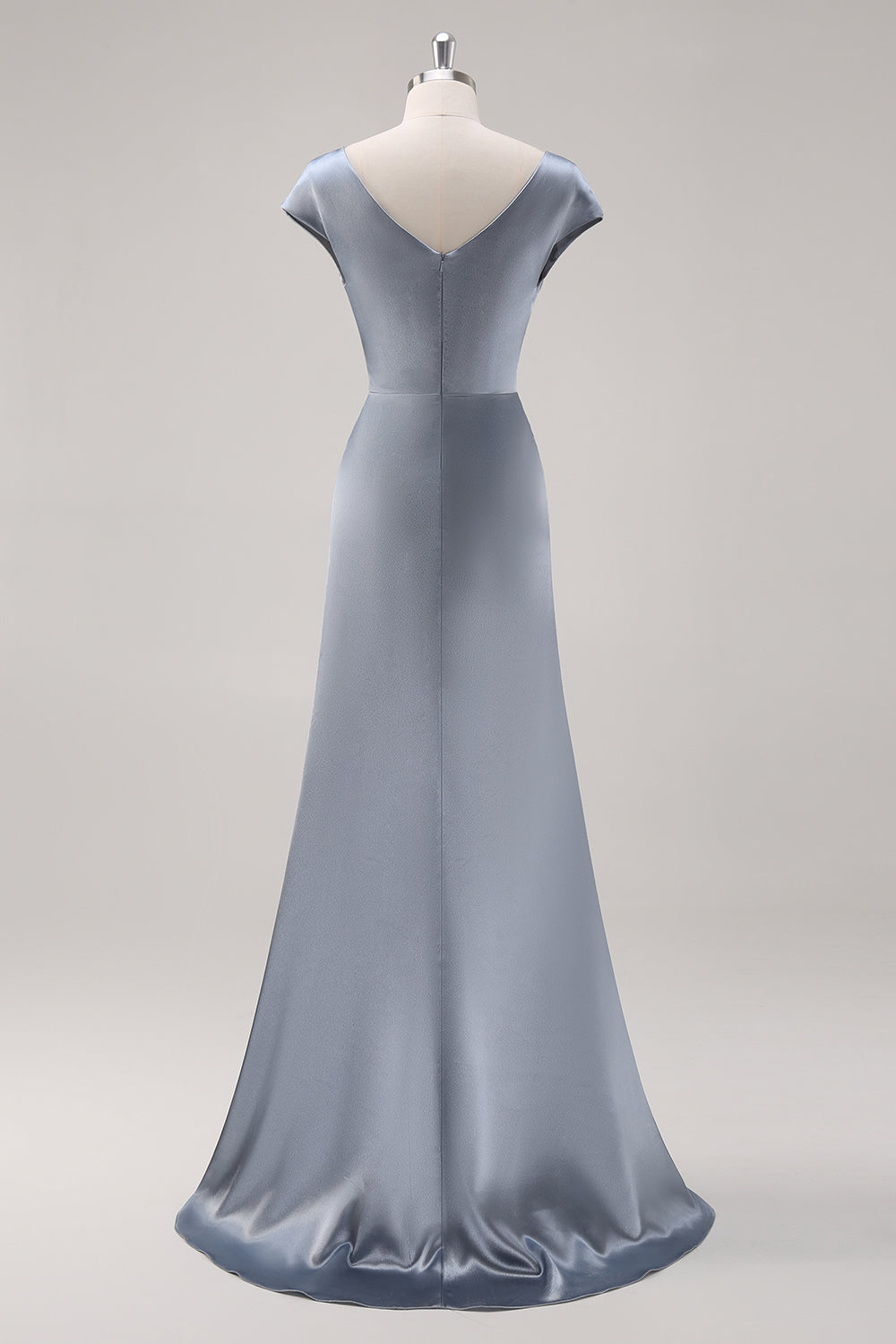 WEDTREND Women Grey Blue Satin Bridesmaid Dress with Cape Sleeves Cowl Collar Long Wedding Party Dress WEDTREND Women Grey Blue Satin Bridesmaid Dress with Cape Sleeves Cowl Collar Long Wedding Party Dress