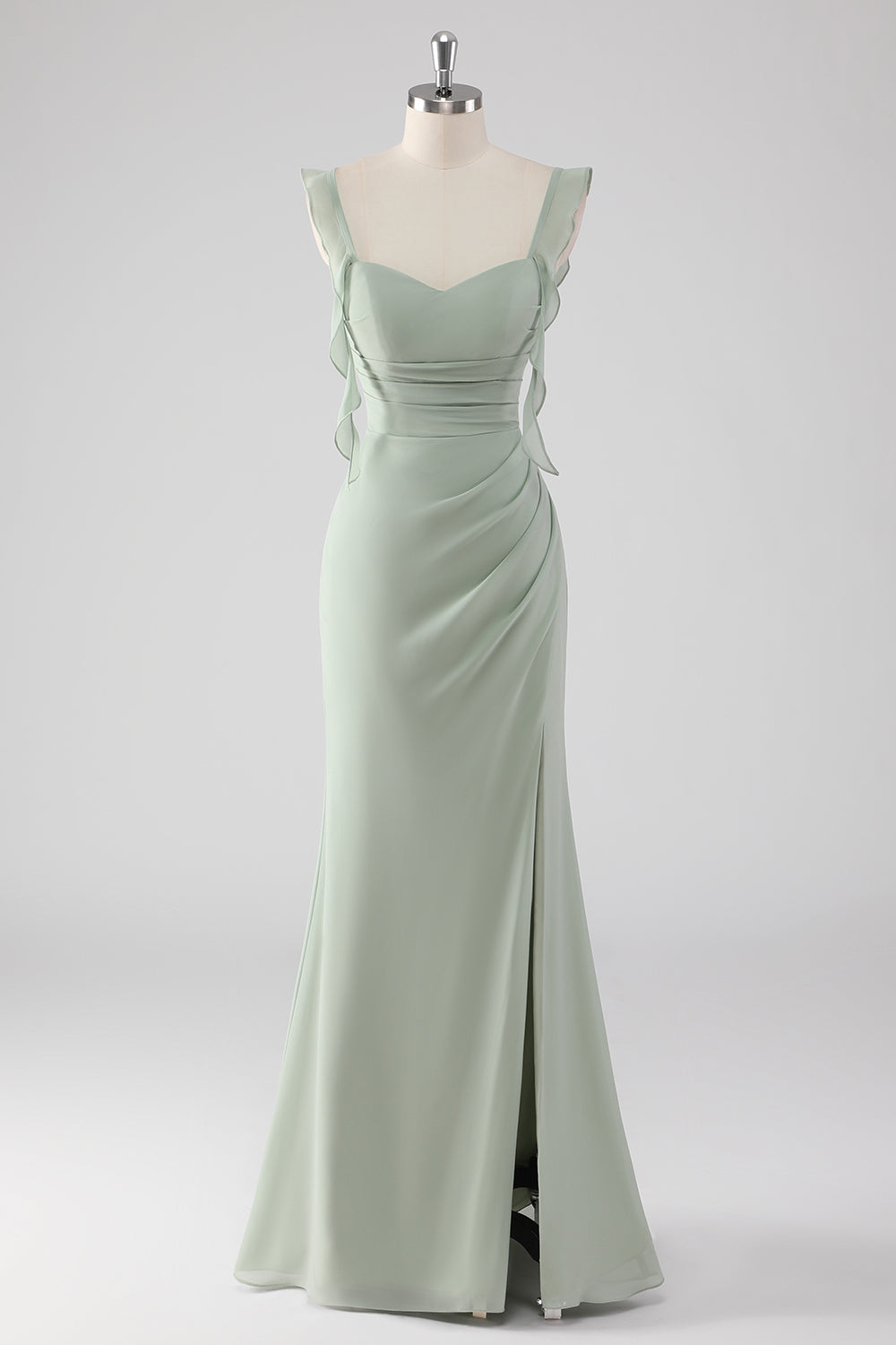WEDTREND Women Sage Green Long Bridesmaid Dress with Slit Sheath Ruffled Lace-Up Back Wedding Party Dress WEDTREND Women Sage Green Long Bridesmaid Dress with Slit Sheath Ruffled Lace-Up Back Wedding Party Dress