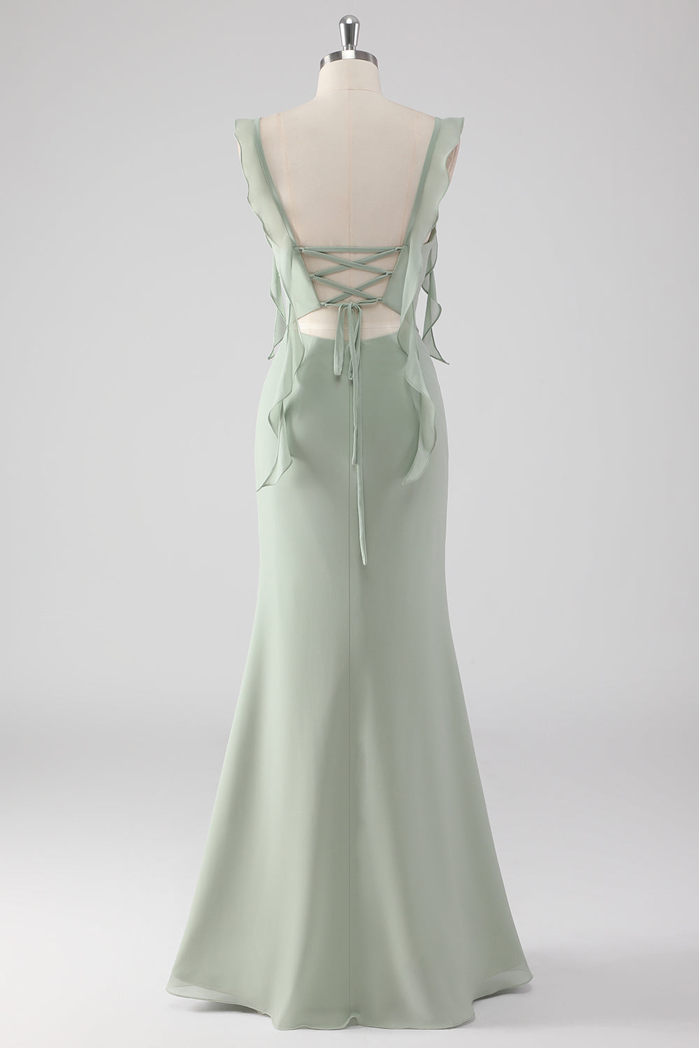 WEDTREND Women Sage Green Long Bridesmaid Dress with Slit Sheath Ruffled Lace-Up Back Wedding Party Dress WEDTREND Women Sage Green Long Bridesmaid Dress with Slit Sheath Ruffled Lace-Up Back Wedding Party Dress