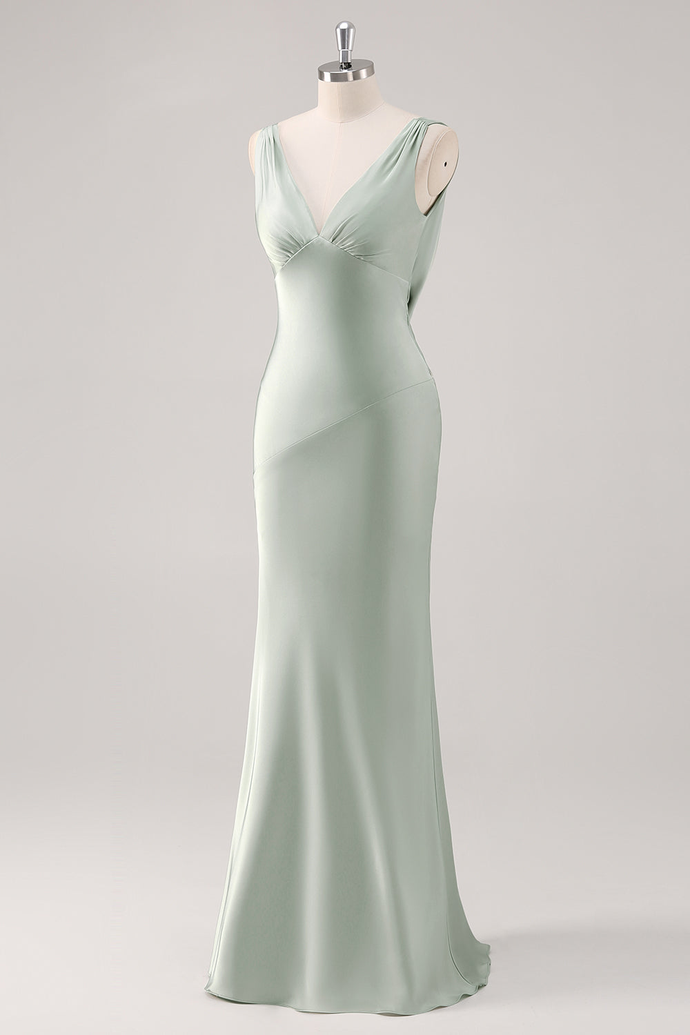 WEDTREND Women Sage Green Long Bridesmaid Dress Sheath Satin V Neck Backless Wedding Guest Dress WEDTREND Women Sage Green Long Bridesmaid Dress Sheath Satin V Neck Backless Wedding Guest Dress