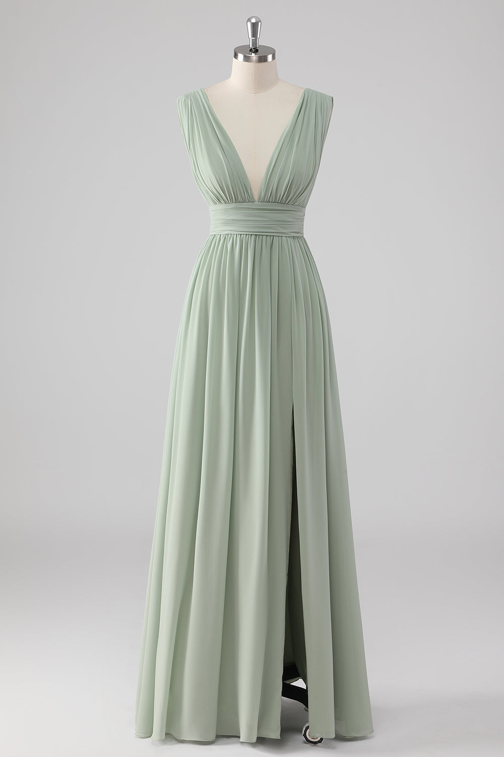 WEDTREND Women Sage Green Long Bridesmaid Dress with Slit V Neck Pleated Chiffon Wedding Guest Dress WEDTREND Women Sage Green Long Bridesmaid Dress with Slit V Neck Pleated Chiffon Wedding Guest Dress