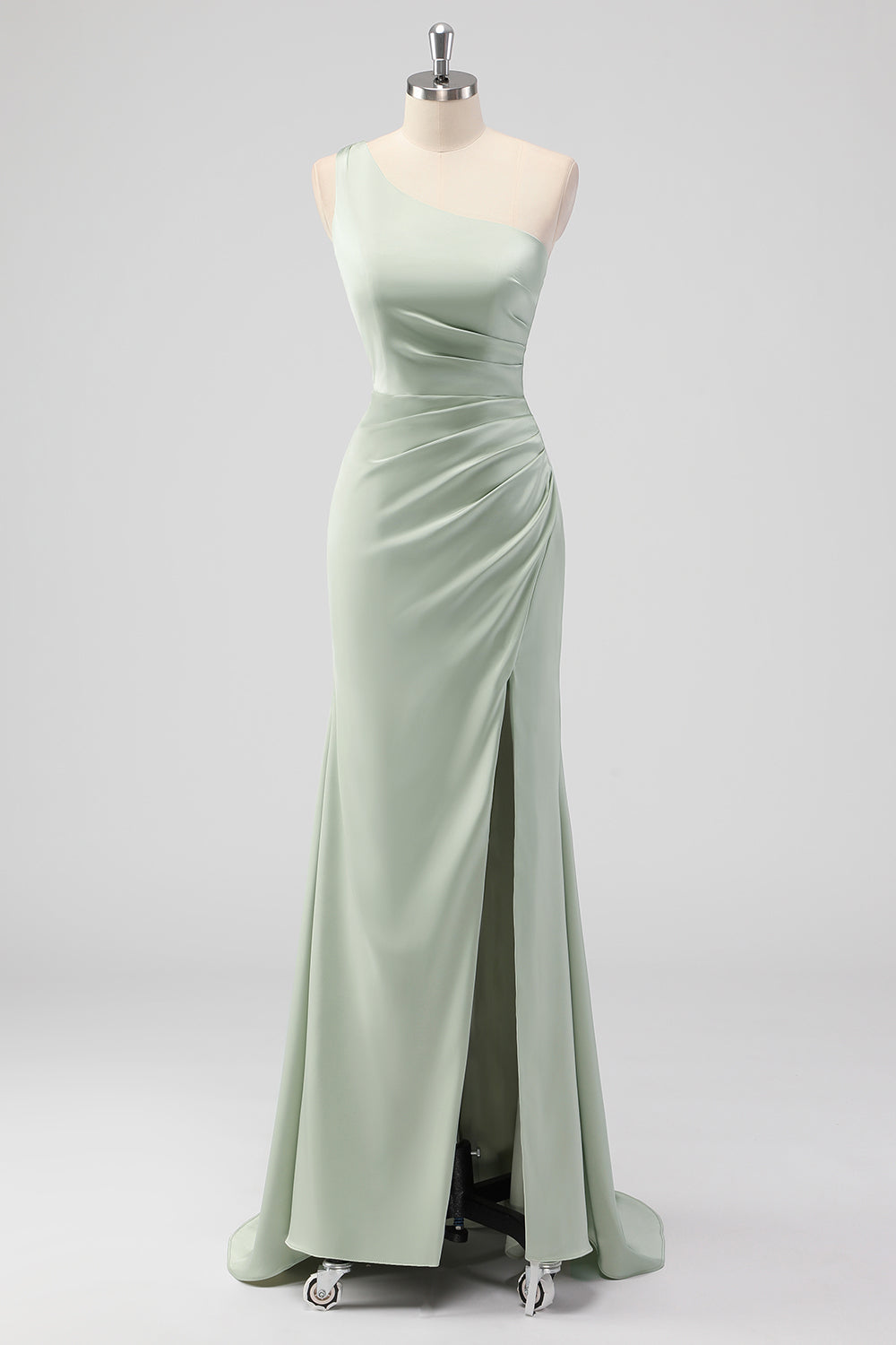 Wedtrend Women Sage Green Bridesmaid Dress with Slit Sheath One Shoulder Satin Long Wedding Guest Dress WEDTREND Wedtrend Women Sage Green Bridesmaid Dress with Slit Sheath One Shoulder Satin Long Wedding Guest Dress WEDTREND
