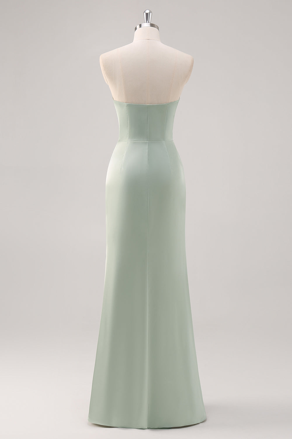 WEDTREND Women Satin Sage Green Bridesmaid Dress with Slit Strapless Sheath Simple Long Wedding Guest Dress WEDTREND Women Satin Sage Green Bridesmaid Dress with Slit Strapless Sheath Simple Long Wedding Guest Dress