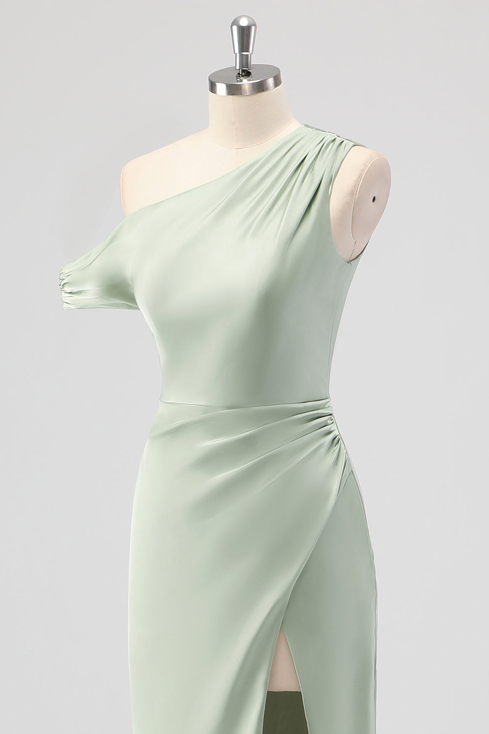 Wedtrend Women Sage Green Long Bridesmaid Dress with Slit Sheath One Shoulder Satin Ruched Wedding Guest Dress WEDTREND Wedtrend Women Sage Green Long Bridesmaid Dress with Slit Sheath One Shoulder Satin Ruched Wedding Guest Dress WEDTREND