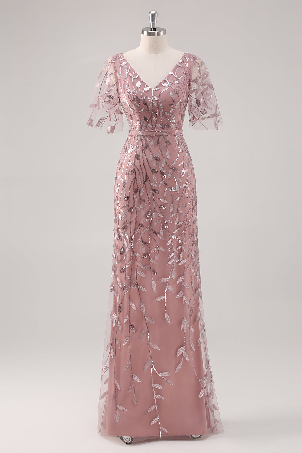 WEDTREND Women Dusty Rose Mother of the Bride Dress with Short Sleeves V Neck Sheath Sequin Embroidery Wedding Guest Dress WEDTREND Women Dusty Rose Mother of the Bride Dress with Short Sleeves V Neck Sheath Sequin Embroidery Wedding Guest Dress