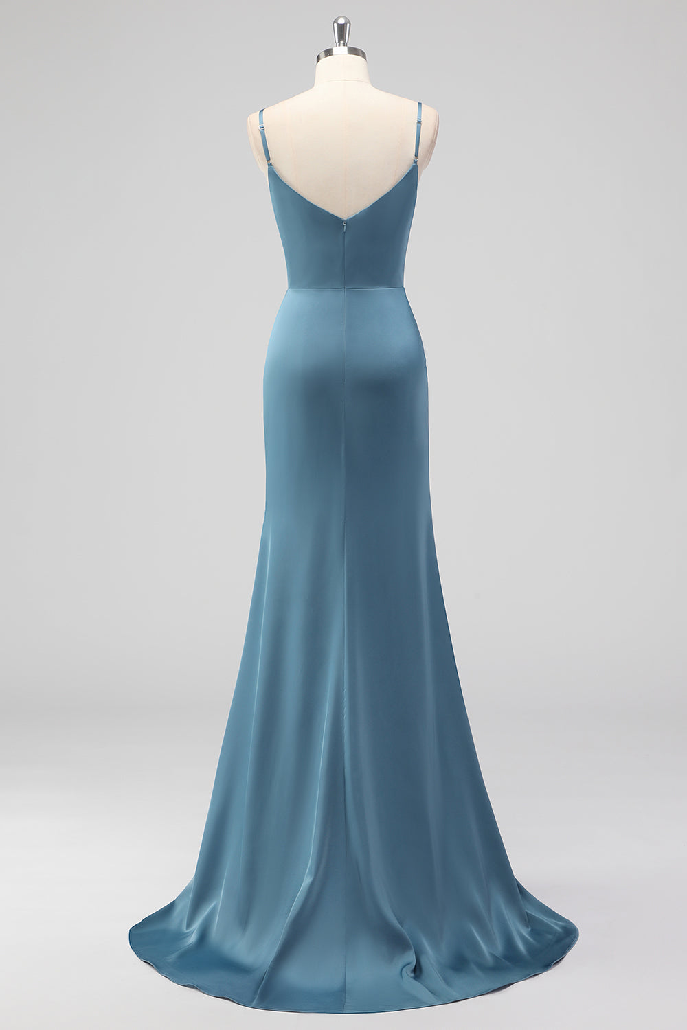 WEDTREND Women Dusty Blue Satin Long Bridesmaid Dress with Slit Mermaid Spaghetti Straps Pleated Formal Dress WEDTREND Women Dusty Blue Satin Long Bridesmaid Dress with Slit Mermaid Spaghetti Straps Pleated Formal Dress