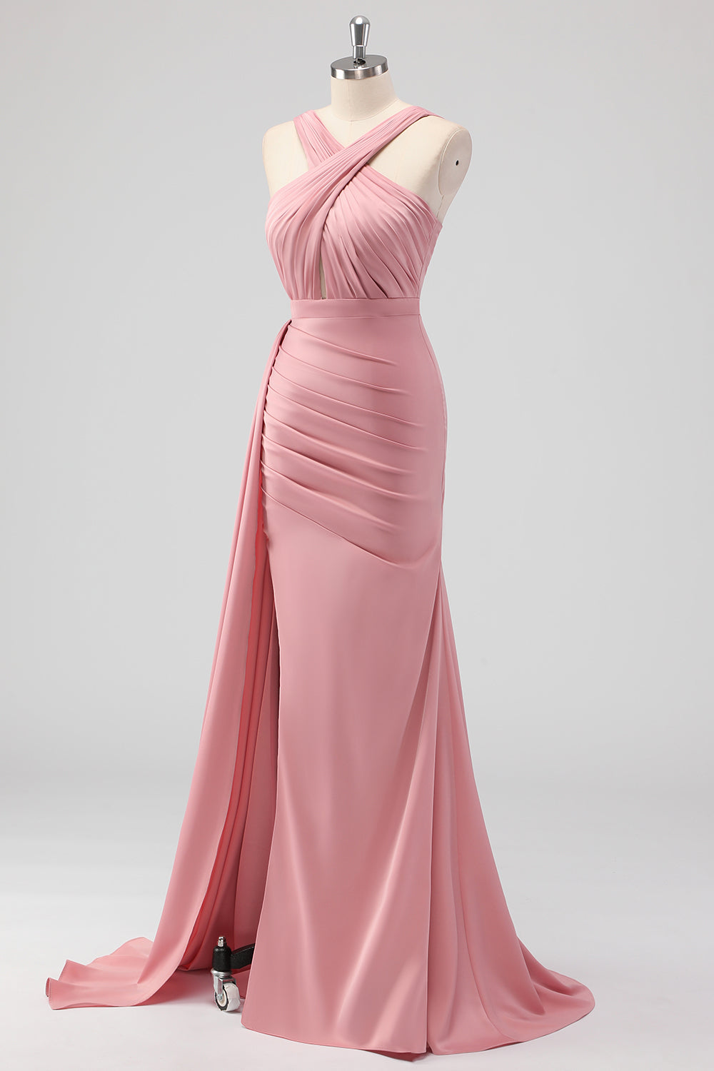 WEDTREND Women Blush Bridesmaid Dress Mermaid Cut Out Side Streamer Pleated Criss Cross Satin Long Formal Dress with Slit WEDTREND Women Blush Bridesmaid Dress Mermaid Cut Out Side Streamer Pleated Criss Cross Satin Long Formal Dress with Slit