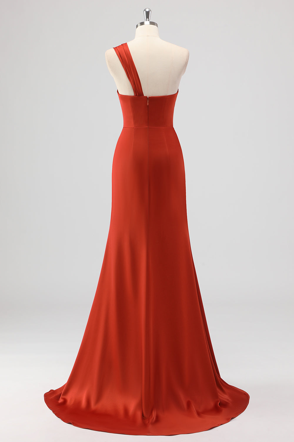 WEDTREND Women Rust Long Bridesmaid Dress with Slit Mermaid One Shoulder Ruched Satin Formal Dress WEDTREND Women Rust Long Bridesmaid Dress with Slit Mermaid One Shoulder Ruched Satin Formal Dress