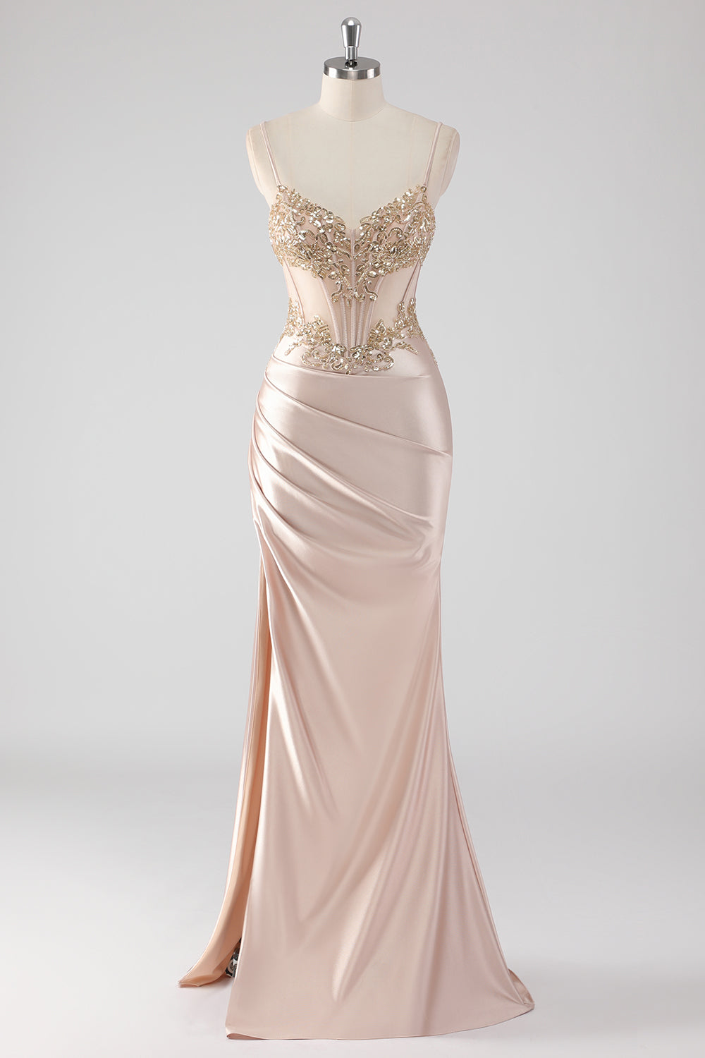 WEDTREND Women Sparkly Prom Dress Champagne Corset Appliques Slit Long Formal Dress WEDTREND Women Sparkly Prom Dress Champagne Corset Appliques Slit Long Formal Dress