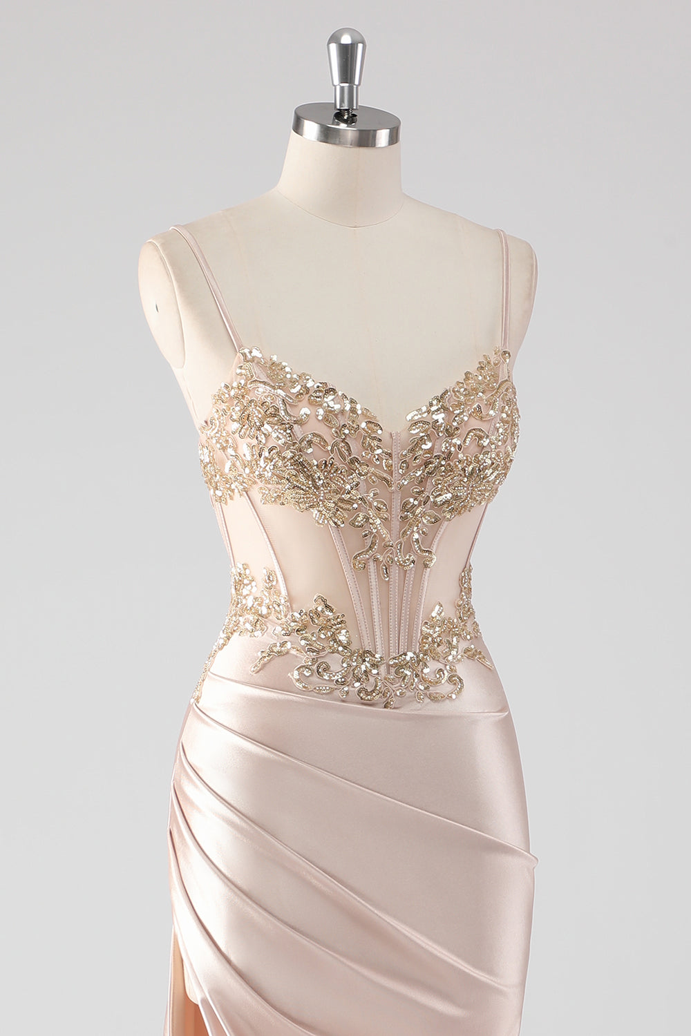 WEDTREND Women Sparkly Prom Dress Champagne Corset Appliques Slit Long Formal Dress WEDTREND Women Sparkly Prom Dress Champagne Corset Appliques Slit Long Formal Dress