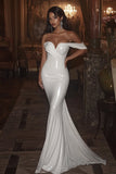 Ivory Mermaid Off the Shoulder Long Wedding Dress