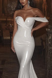 Ivory Mermaid Off the Shoulder Long Wedding Dress