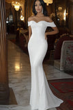 White Mermaid Off the Shoulder Sequins Long Wedding Dress