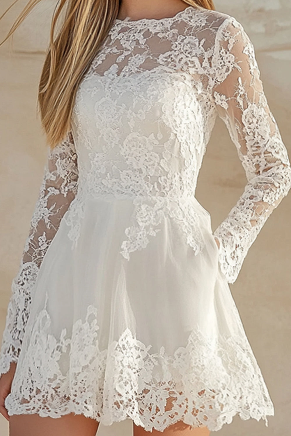 Wedtrend Women Lace Graduation Dress Scoop Neck A Line Long Sleeves Short Little White Dress, White / US4 Wedtrend Women Lace Graduation Dress Scoop Neck A Line Long Sleeves Short Little White Dress, White / US4