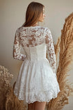 White A Line Long Sleeves Short Graduation Dress with Lace Appliques