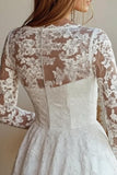 White A Line Long Sleeves Short Graduation Dress with Lace Appliques