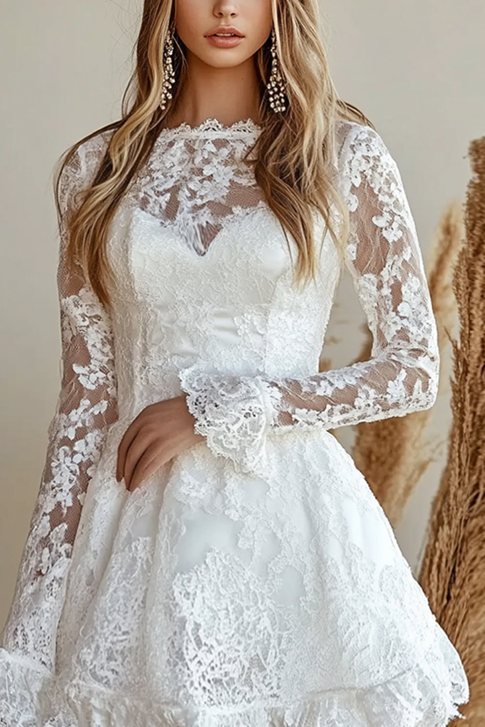 Wedtrend Women Lace Appliques Graduation Dress White A Line Long Sleeves Short Little White Dress WEDTREND Wedtrend Women Lace Appliques Graduation Dress White A Line Long Sleeves Short Little White Dress WEDTREND