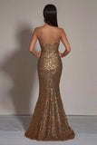 Dark Green Mermaid Strapless Sequin Long Formal Dress With Slit