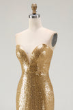 Golden Mermaid Strapless Sequin Long Formal Dress with Slit