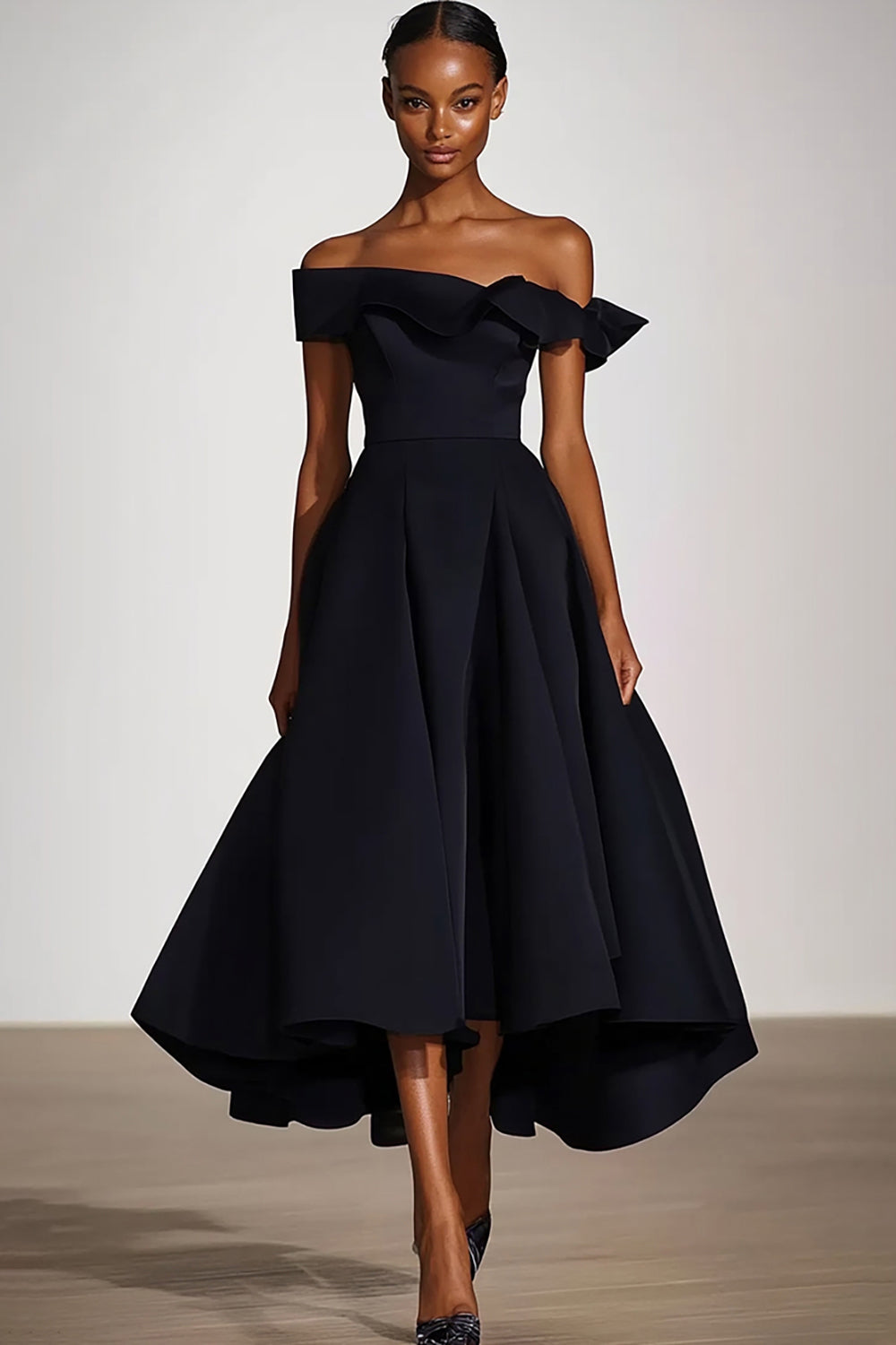 WEDTREND Women Off The Shoulder Formal Dress Black A Line Midi Vintage Cocktail Dress WEDTREND Women Off The Shoulder Formal Dress Black A Line Midi Vintage Cocktail Dress