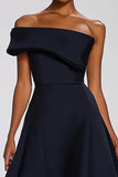 Navy One Shoulder A Line Satin Formal Dress