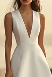 White A Line V-Neck Short Wedding Dress