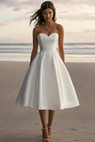 White Sweetheart A Line Satin Graduation Dress