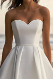 White Sweetheart A Line Satin Graduation Dress