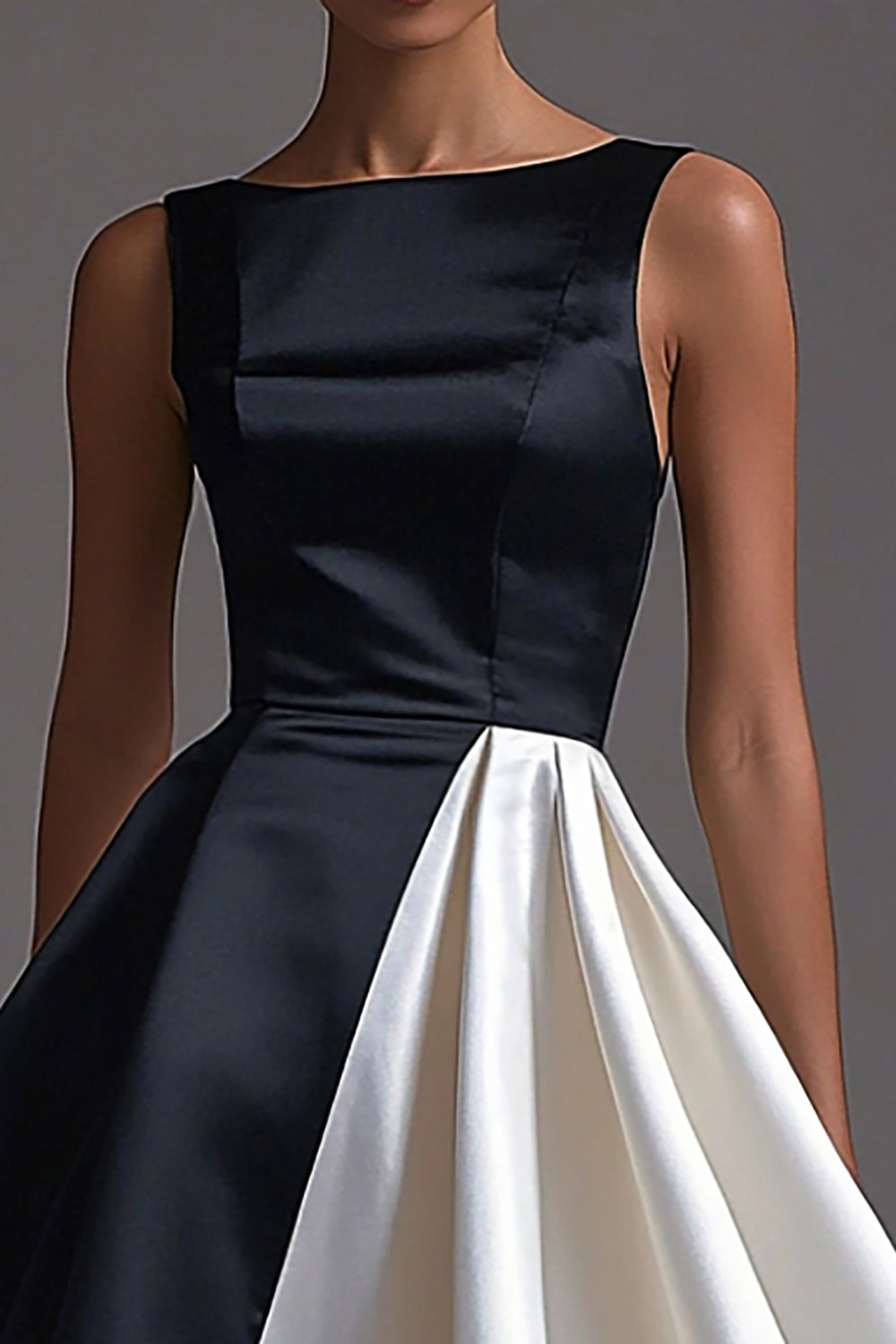 WEDTREND Women Black and White Formal Dress Bateau Neck Sleeveless A Line Evening Dress WEDTREND Women Black and White Formal Dress Bateau Neck Sleeveless A Line Evening Dress