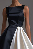 Black and White Bateau Neck Sleeveless A Line Formal Dress