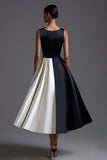 Black and White Bateau Neck Sleeveless A Line Formal Dress