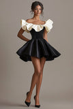 Off The Shoulder Black A Line Short Graduation Dress With Ruffles