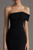 Black Bodycon One Shoulder Long Black Tie Dress With Streamer