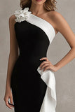 Black One Shoulder Mermaid Long Formal Dress With Streamer