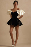 Off The Shoulder Puff Sleeves A Line Little Black Dress