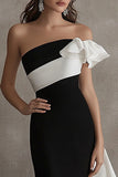 Mermaid Strapless Long Black Tie Dress With Streamer