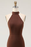Coffee Mermaid Halter Neck Open Back Long Formal Dress