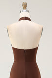 Coffee Mermaid Halter Neck Open Back Long Formal Dress