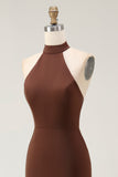 Coffee Mermaid Halter Neck Open Back Long Formal Dress