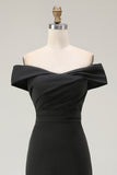 Off The Shoulder Black Sheath Long Formal Dress with Slit