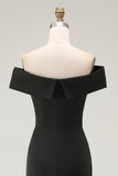 Off The Shoulder Black Sheath Long Formal Dress with Slit