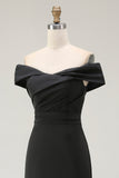 Off The Shoulder Black Sheath Long Formal Dress with Slit
