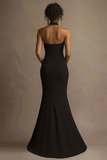 Elegant Mermaid Halter Backless Long Black Tie Dress
