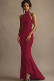 Elegant Mermaid Halter Backless Long Black Tie Dress
