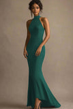 Elegant Mermaid Halter Backless Long Black Tie Dress
