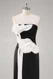 Sheath Strapless Black Tie Dress with 3D Flowers