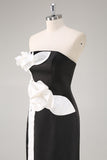 Sheath Strapless Black Tie Dress with 3D Flowers