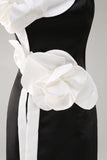 Sheath Strapless Black Tie Dress with 3D Flowers