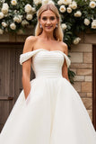 Ivory Off The Shoulder Satin Long Wedding Dress