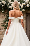 Ivory Off The Shoulder Satin Long Wedding Dress